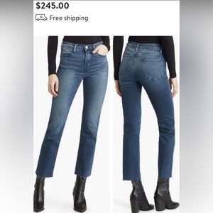 Frame Le High raw hem ankle straight leg jeans, sz 24. Originally $245!